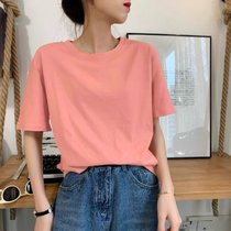 SUNTEK白色t恤女短袖2022年春夏新款韩版宽松简约体恤打底衫女内搭上衣(M （70-100斤) 西瓜红)