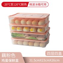 饺子盒家用水饺盒冰箱保鲜盒收纳盒塑料托盘馄饨盒鸡蛋盒微波密封(鸡蛋盒-粉色盖-4层4盖)