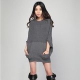 Makeweige玛可威格女装新款秋季时尚韩版圆领蝙蝠短袖插袋短裙XW005灰