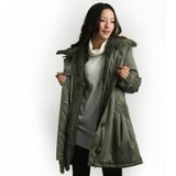 O.SA冬装新品韩版女装秋冬季长款加厚外套全棉兔毛领棉衣M91103绿色 M