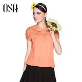 OSA2013夏装新款娃娃领雪纺上衣打底衫短袖蕾丝雪纺衫(粉橙色 S)