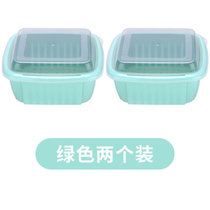 厨房多功能洗菜沥水篮双层带盖洗菜篮水果篮塑料家用果蔬保鲜盒(绿色【2个装】)