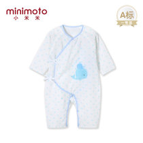 小米米minimoto春夏新款婴儿宝宝纱布连身连体衣哈衣爬服(米白 59cm（3-6个月）)