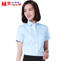 2017女款短袖工作服衬衫公司团体销售经理职业装衬衫可定制LOGO特殊身材定制加大码(蓝色 XL/39女款)