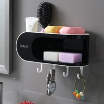 肥皂盒免打孔卫生间双层吸盘置物架壁挂式创意沥水家用浴室香皂盒(黑色【带挂钩款】)