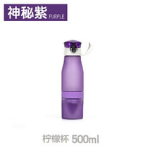 思柏飞柠檬杯磨砂塑料果汁水杯随手水壶运动杯 有提绳500ml(紫)