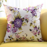 简约现代紫色抱枕靠垫套含芯家用床头花靠背客厅沙发纯棉靠枕靠背(紫罗兰花)