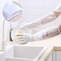 秋冬家用家务清洁手套加长加厚乳胶防滑手套厨房耐用洗碗手套(束口加绒 S)