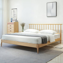 恒兴达 榉木全实木床1.8米双人床现代轻奢风格日式温莎原木床大床1.5米 木蜡油(1.5*2米框架款 床+床头柜*2)