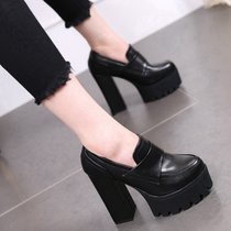 欧美超高跟单鞋女2017秋季新款圆头防水台粗跟高跟鞋百搭浅口女鞋(39)(酒红色)