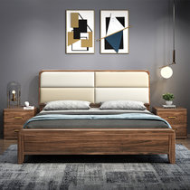 恒兴达 乌金木现代简约1.8米实木床家用卧室软靠床(1.8*2米胡桃色 床+床垫+床头柜*2)