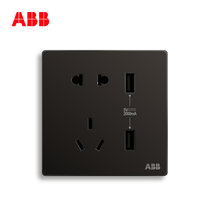 ABB官方旗开关插座面板轩致无框星空黑色系列USB+五孔一开单控双控错位二三插三孔16A电视电话电脑六类网插86型家用(五孔+双USBAF293-885)