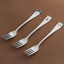 304不锈钢勺子创意可爱儿童家用防烫勺子叉子套装卡通吃饭勺子(A叉子3只装：颜色各1 默认版本)
