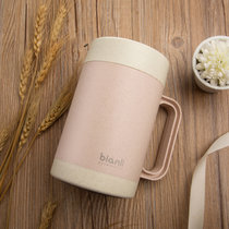 Bianli倍乐陶瓷杯生态养生秸秆暖饮杯保温杯带盖350ML(2901粉色)