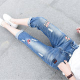 2017年夏季新款女式装韩版弹力修身显瘦铅笔小脚时尚七分牛仔裤(浅蓝色 26)