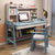 实木书桌书架组合一体简约电脑桌家用卧室学生写字桌儿童学习桌子(2002#书桌0.8米蓝白色+扶手椅)