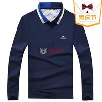 FGN/富贵鸟 男装翻领长袖T恤男纯色体恤衫商务休闲POLO衫(蓝色 3XL)