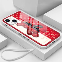 机械小熊适用苹果13pro潮流玻璃XR手机壳78直边11苹果12保护套(红色 苹果XR)