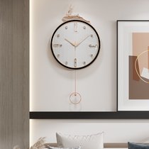 康巴丝轻奢鹿头静音钟表北欧现代客厅挂钟简约创意时尚时钟摇摆钟(12英寸（直径30.5厘米） 3279白色)