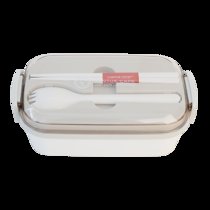阿司倍鹭（ASVEL）塑料饭盒微波炉加热带饭盒水果盒 分格午餐盒便当盒分隔带筷勺 单层580ML（白/粉/蓝）(白色)