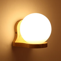 实木玻璃LED壁灯客厅卧室E27螺口送光源床头灯(单头 赠5W暖光)