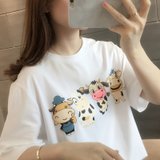卡贝昕女装夏季卡通4只小牛印花T恤(白色 M)
