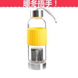 谢裕泰 耐热玻璃矿泉水瓶 带不锈钢茶漏(550ML 黄色)