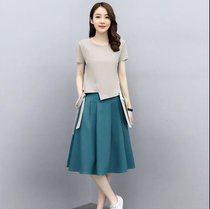 裙子/套装仿棉麻夏天女韩版女装2021新款休闲时尚洋气纯色两件套(浅灰色)
