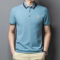 威猛男纯色POLO衫2021夏新品棉polo衫男短袖绣花上衣 BY8868M码黑 纯色棉 POLO 舒适