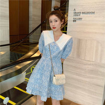 法式小众泡泡袖连衣裙女2021夏小清新仙女裙高腰显瘦娃娃领碎花裙(粉红色 S)