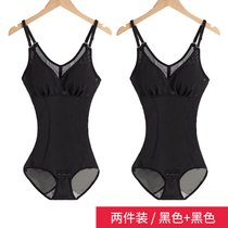 SUNTEK夏季超薄连体塑身衣带文胸吊带产后收腹束腰美体塑形瘦束身内衣女(XL（适合120-135斤） 2件装（黑色+黑色）)