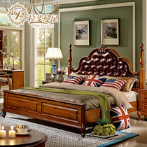 拉斐曼尼 美式床实木床1.5米全实木床深色高箱储物床婚床双人床真皮床1.8米NA009(B床尾 1.5m*2.0m)
