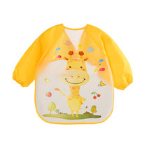 婴幼儿童长袖免洗防水罩衣婴儿食饭兜 EVA卡通反穿衣6-36个月(黄色长颈鹿)