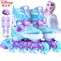 迪士尼儿童轮滑鞋套装 可调节旱冰鞋初学滑冰鞋 闪光轮M码浅兰 国美超市甄选