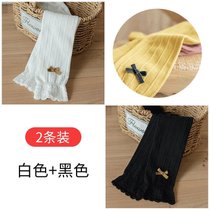 女童打底裤春秋薄款外穿洋气纯棉儿童小女孩白色裤子九分夏女宝宝(L码建议身高110-125cm 白色+黑色（SK021九分蝴蝶结）)