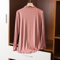 SUNTEK莫代尔长袖打底衫女半高领内搭T恤韩版上衣大码薄款纯色秋衣体恤(2XL 140-170斤 橡皮粉)