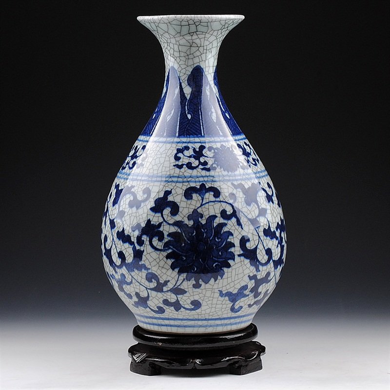 【锦铭茶器图片】南帝 景德镇陶瓷器 青花瓷花瓶摆件 仿古官窑裂纹釉