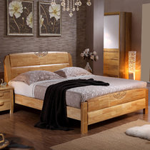 祥融家具 中式现代实木床单双人床高箱储物床 1.5 1.8米大床高低床 婚床(榉木色 1.5x2.0高箱床)