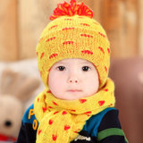 韩国婴儿帽子秋冬0-3-6-12个月男女宝宝帽子儿童小孩毛线帽围巾套装1-2岁(黄色)