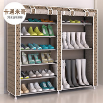 家时光 鞋柜简易铁艺多层组装双排牛津布收纳防尘经济型鞋架组合多格(9格卡通米奇)