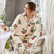长袖纯棉睡衣女士韩版夏季翻领可外穿家居服春秋款套装全棉二件套 9c004(9c004 L)