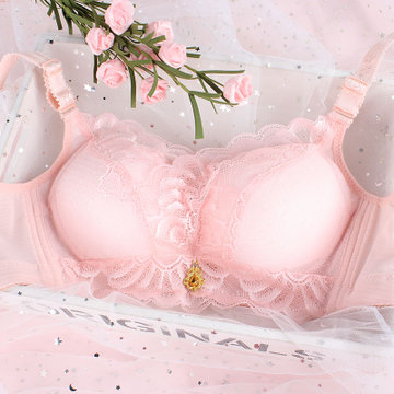 小胸聚拢文胸调整型内衣女士性感美背收副乳胸罩ab通杯715粉色3680ab