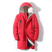 冬季新款男士羽绒棉服中长款潮流连帽户外大衣加厚保暖加长过膝外套    ifz1908(红色 XL)