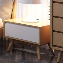 一米色彩 床头柜 实木 橡胶木 北欧储物柜 日式小床边柜 卧室家具 单层(胡桃色)