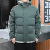 冬季棉衣男士连帽短款2021棉袄加厚保暖两条杠羽绒棉服潮流外套(绿色 M)