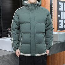 冬季棉衣男士连帽短款2021棉袄加厚保暖两条杠羽绒棉服潮流外套(绿色 L)