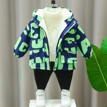 男童加绒外套2021秋冬季新款洋气宝宝夹棉加厚童装儿童时髦棉衣潮(绿色 120cm(120cm))