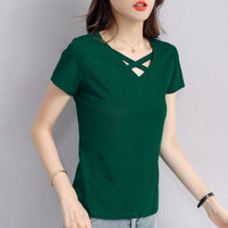纯棉短袖t恤女夏季2022年新款宽松女装洋气高品质减龄带领polo衫(墨绿 L)