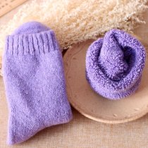 SUNTEK袜子冬天男中筒袜毛圈加绒超厚老人袜大码保暖冬季睡眠袜女袜(均码 紫色（女士）)