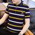 男士短袖t恤夏季纯棉韩版潮流POLO衫2021新款薄款条纹衬衫领衣服(黄色 L)